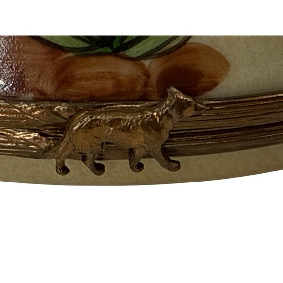 Limoges‎ Peint Main Ceramic Dog Trinket Box Bronze Hinges Decorative Details - Picture 4 of 10